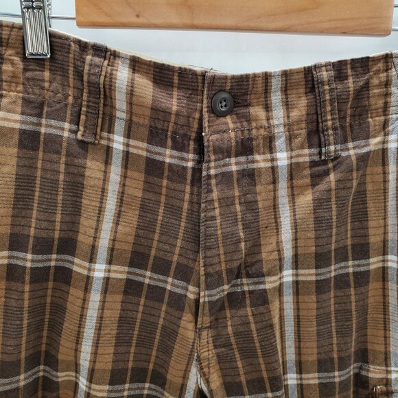 Old Navy Brown Plaid Cargo Shorts Size 30 Classic Fit Cotton Outdoor Utility - Picture 7 of 13